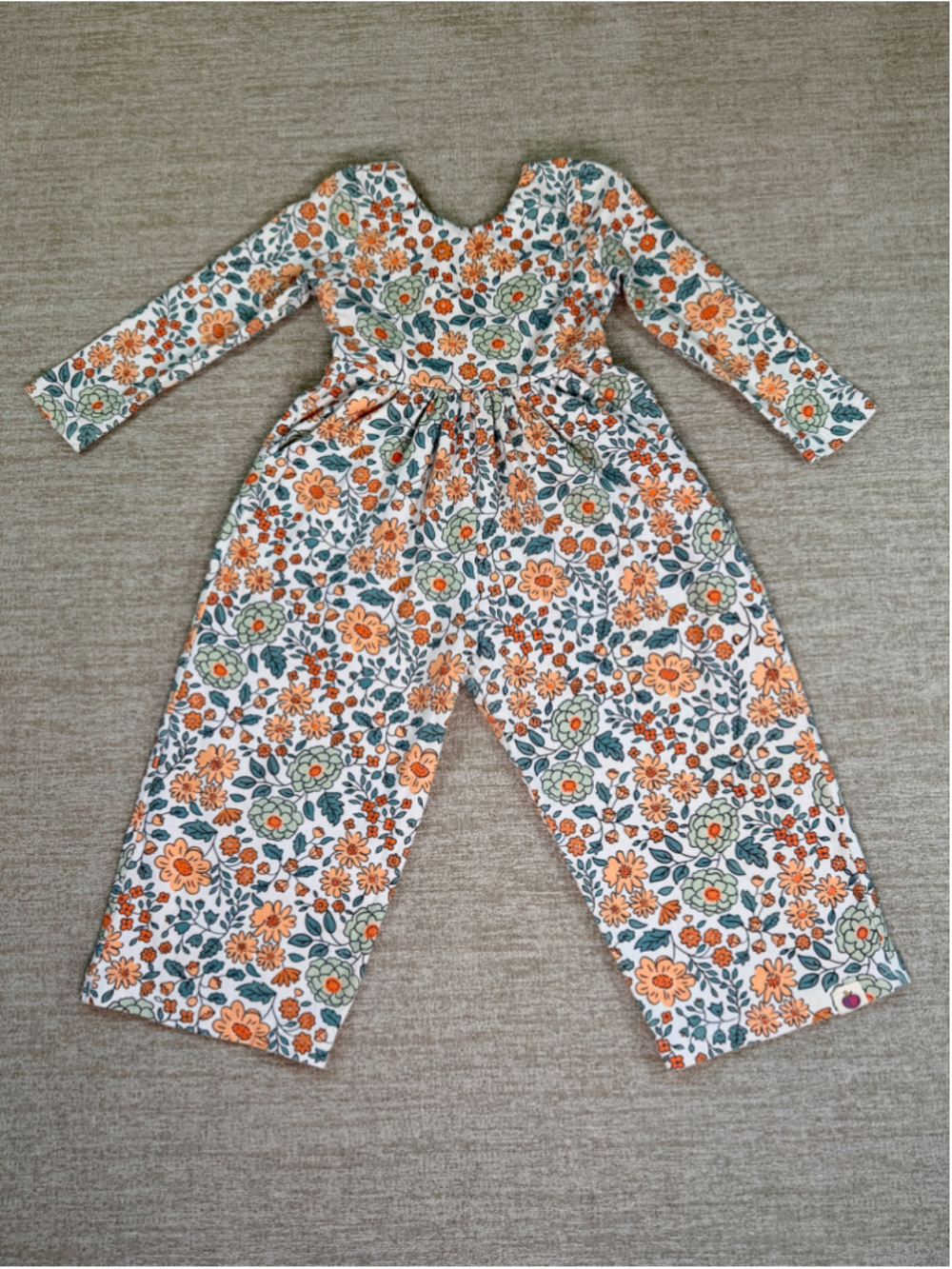 Cheeky Plum Ivy Girls Romper 2T Floral Wide Leg Jumpsuit Peach Orange Sage Teal